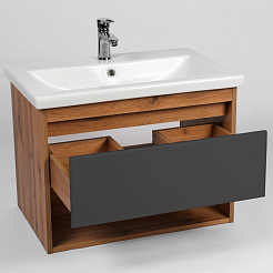 Viant Тумба с раковиной Бостон 70 1 ящик подвесная графит/дуб вотан – фотография-4